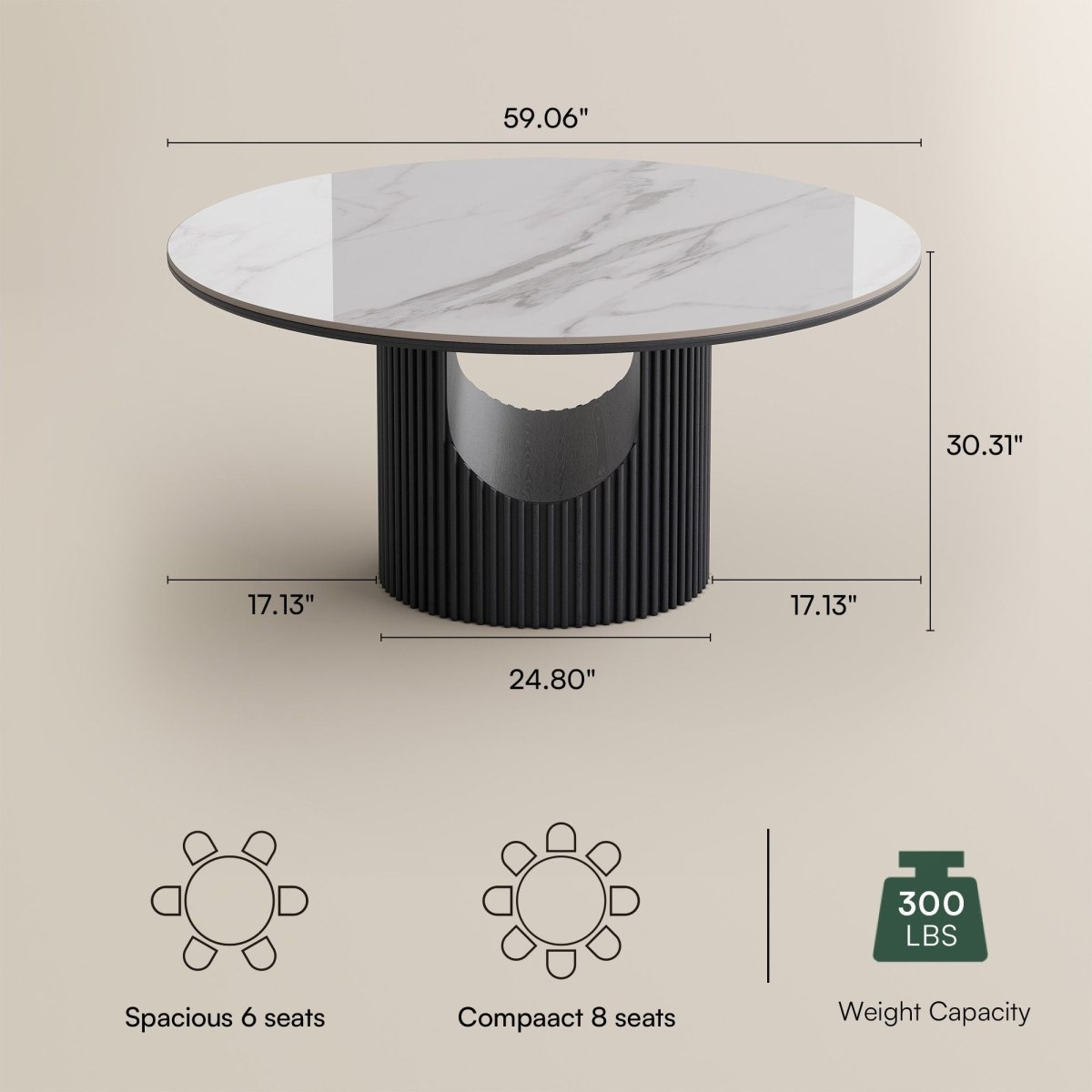 Silva Round Glossy Sintered Stone & Walnut Wood Dining Table - Exclusivia