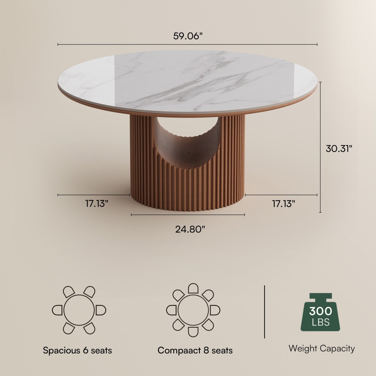 Silva Round Glossy Sintered Stone & Walnut Wood Dining Table - Exclusivia