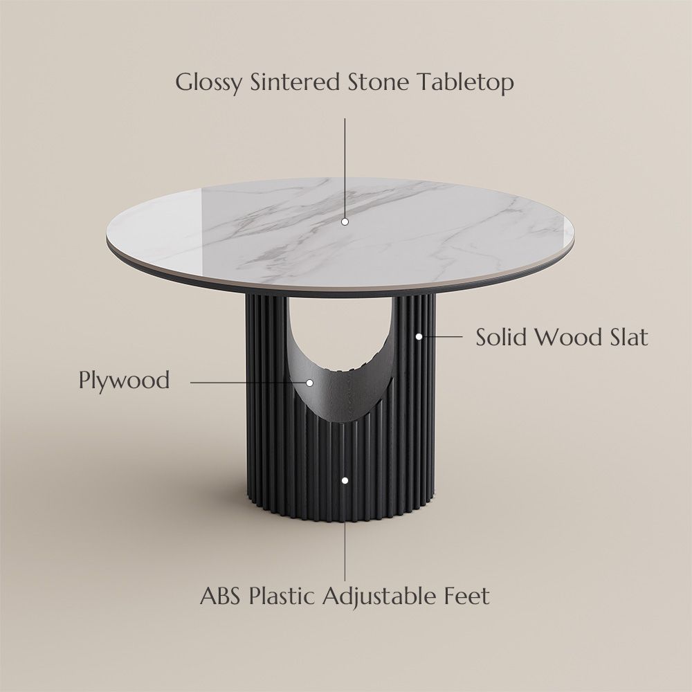 Silva Round Glossy Sintered Stone & Walnut Wood Dining Table - Exclusivia
