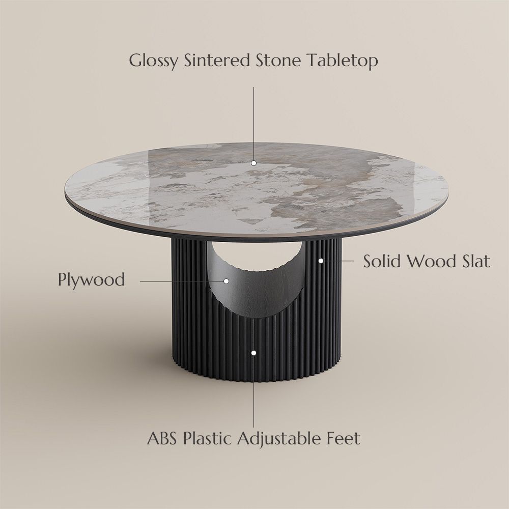 Silva Round Glossy Sintered Stone & Walnut Wood Dining Table - Exclusivia