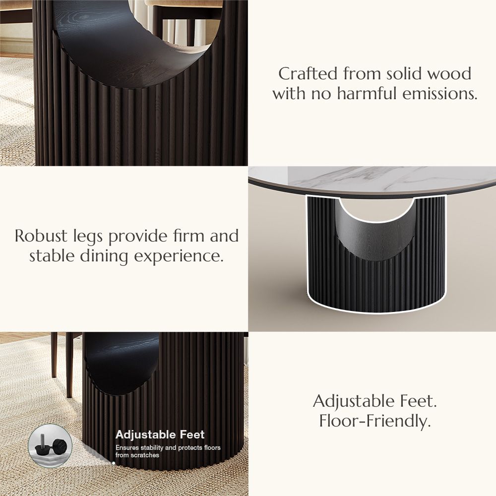 Silva Round Glossy Sintered Stone & Walnut Wood Dining Table - Exclusivia