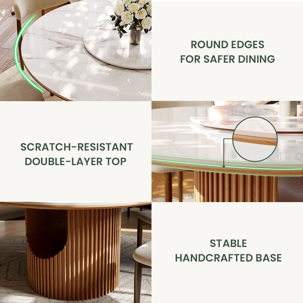 Silva Round Glossy Sintered Stone & Walnut Wood Dining Table - Exclusivia