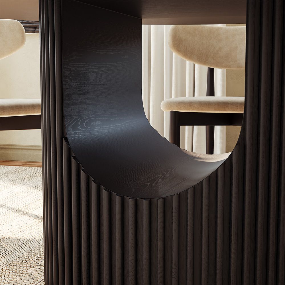 Silva Round Glossy Sintered Stone & Walnut Wood Dining Table - Exclusivia