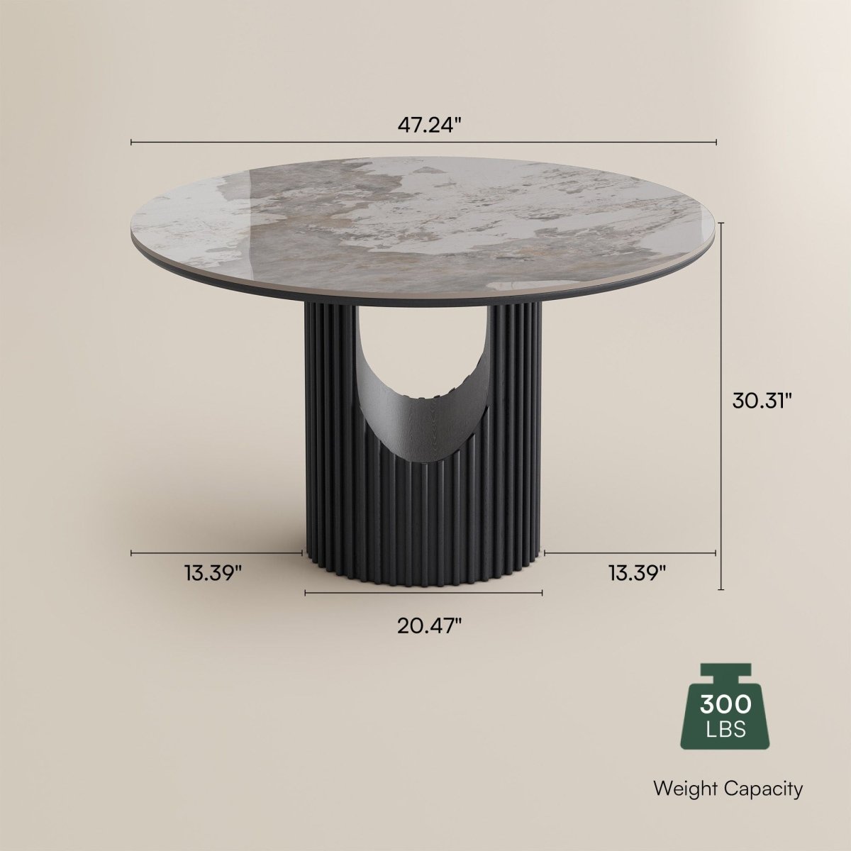 Silva Round Glossy Sintered Stone & Walnut Wood Dining Table - Exclusivia
