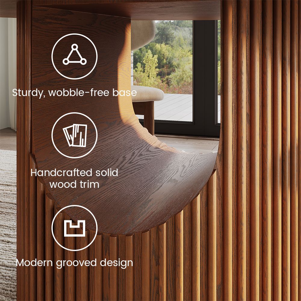 Silva Round Glossy Sintered Stone & Walnut Wood Dining Table - Exclusivia