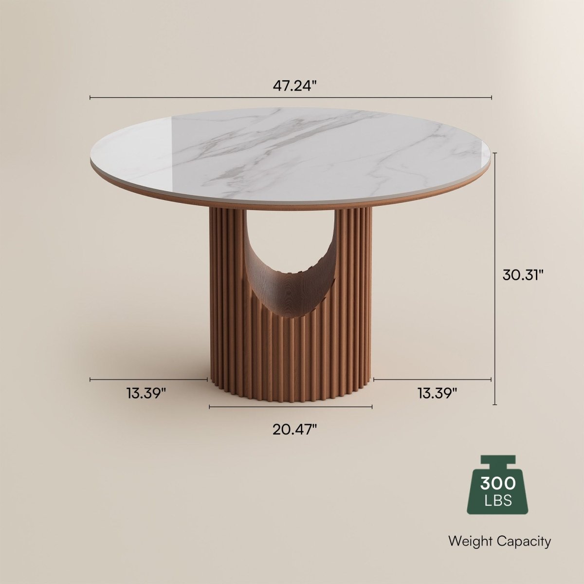 Silva Round Glossy Sintered Stone & Walnut Wood Dining Table - Exclusivia