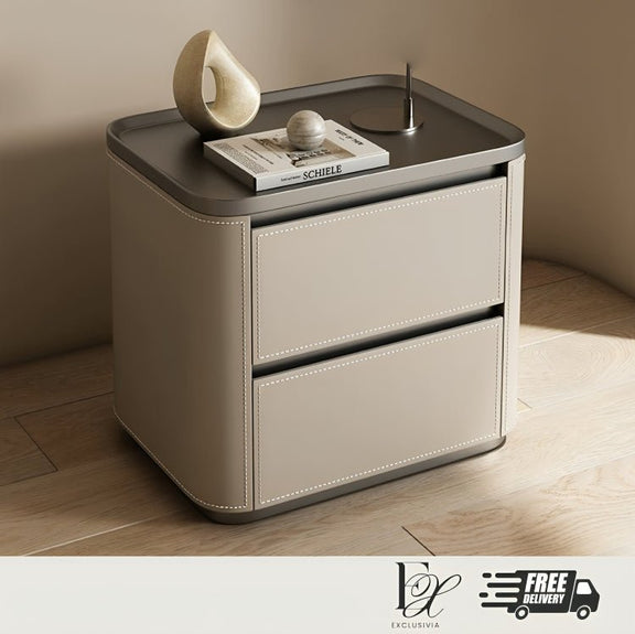 SKIEP Modern Leather Bed Side Table - Exclusivia