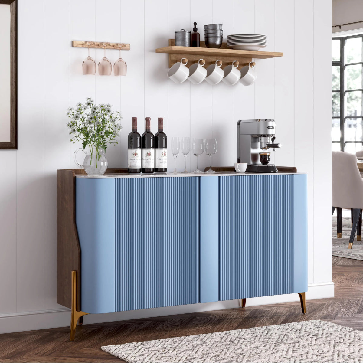 Solara 146 cm Modern Storage Sideboard with Sintered Stone Top - Exclusivia
