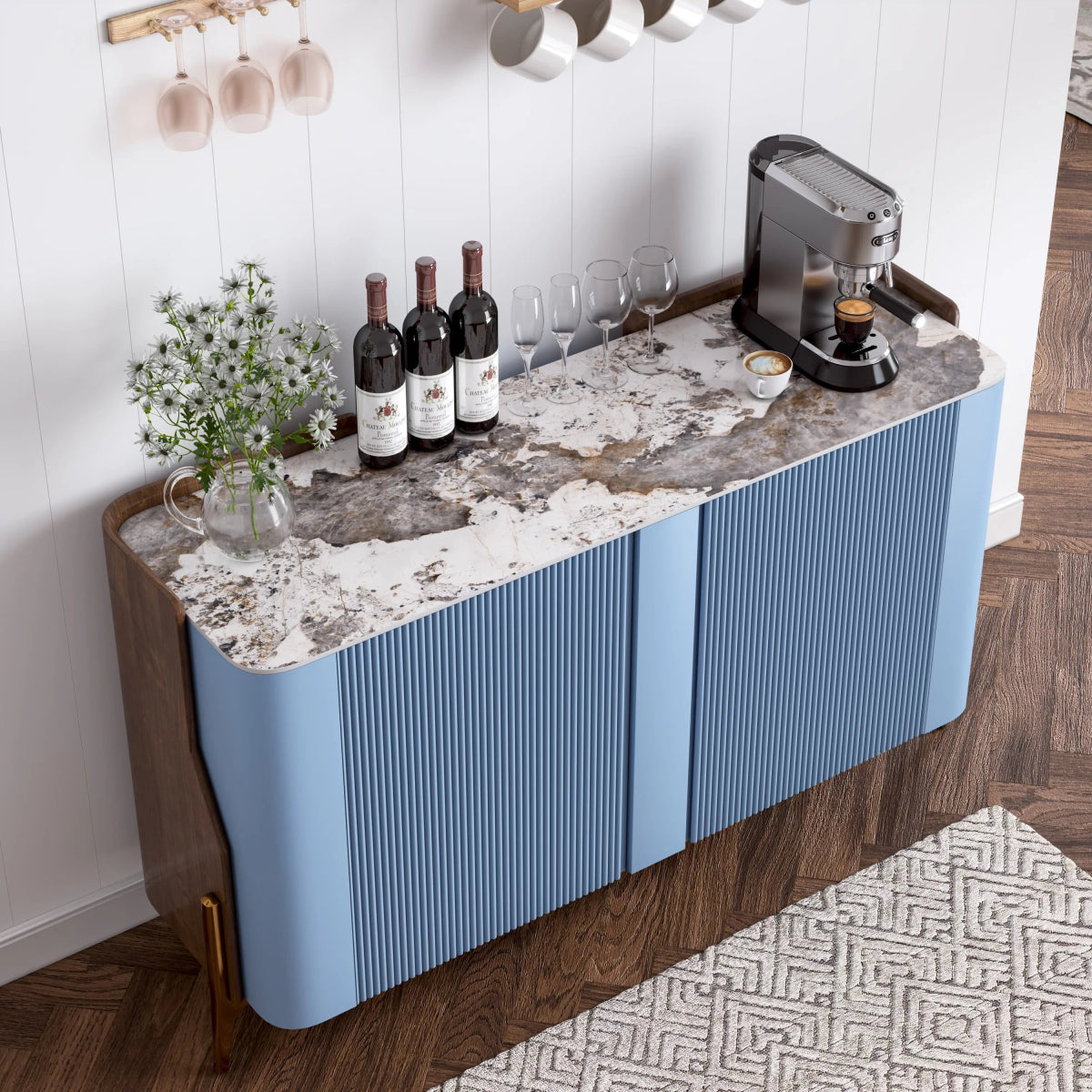 Solara 146 cm Modern Storage Sideboard with Sintered Stone Top - Exclusivia