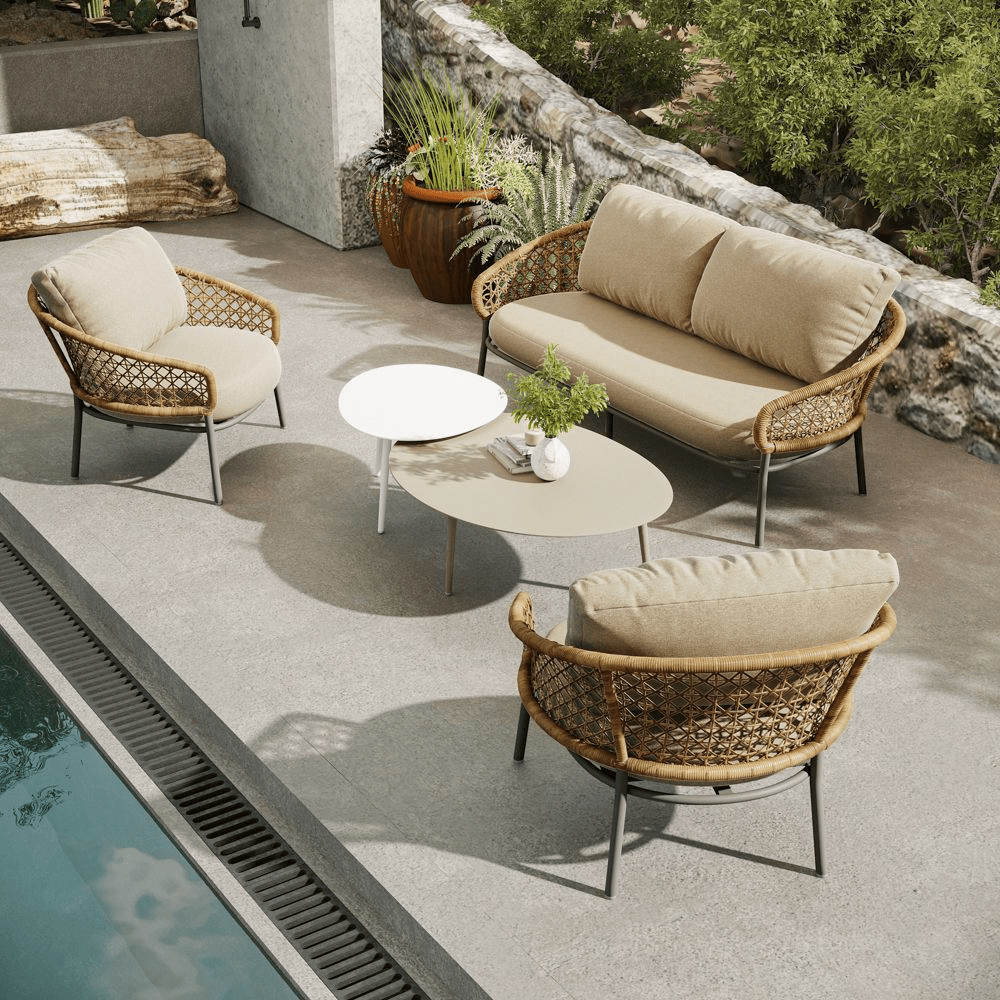 Solara Outdoor Lounge Chair Set — Khaki & Brown (Set of 2) - Exclusivia