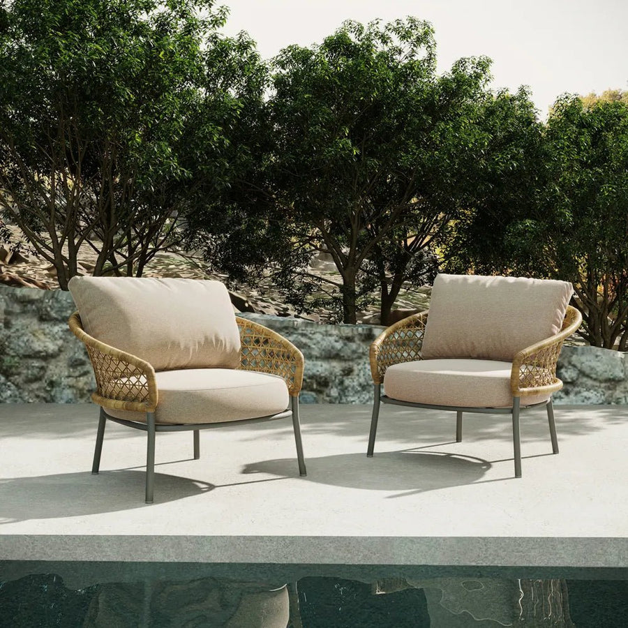 Solara Outdoor Lounge Chair Set — Khaki & Brown (Set of 2) - Exclusivia