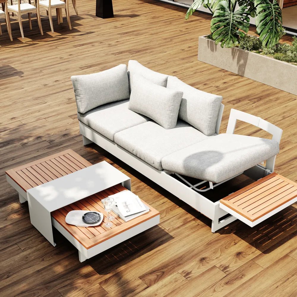 Solterra 245 cm Outdoor Reclining Sofa with Side Table - Exclusivia