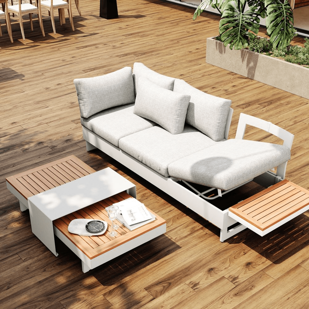 Solterra 245 cm Outdoor Reclining Sofa with Side Table - Exclusivia