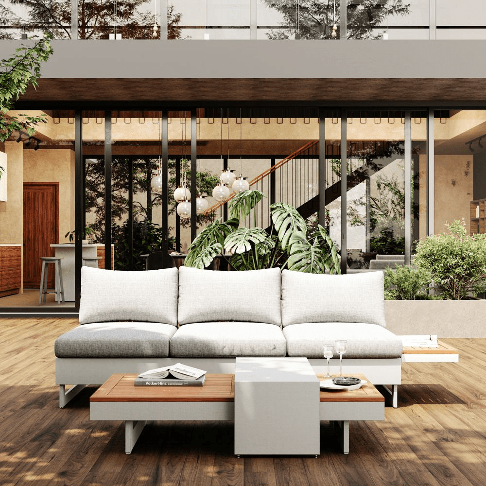 Solterra 245 cm Outdoor Reclining Sofa with Side Table - Exclusivia