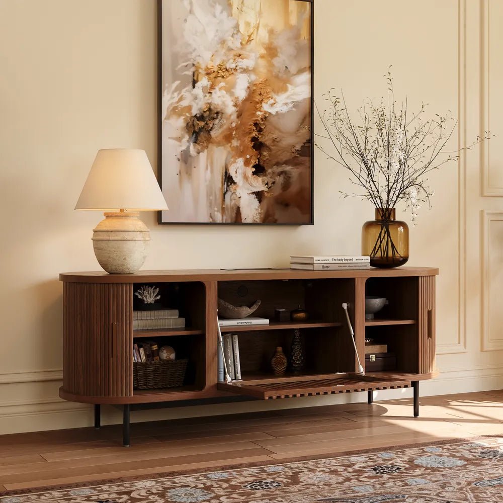 Solvra 180 cm Mid - Century Tambour Door TV Stand - Exclusivia