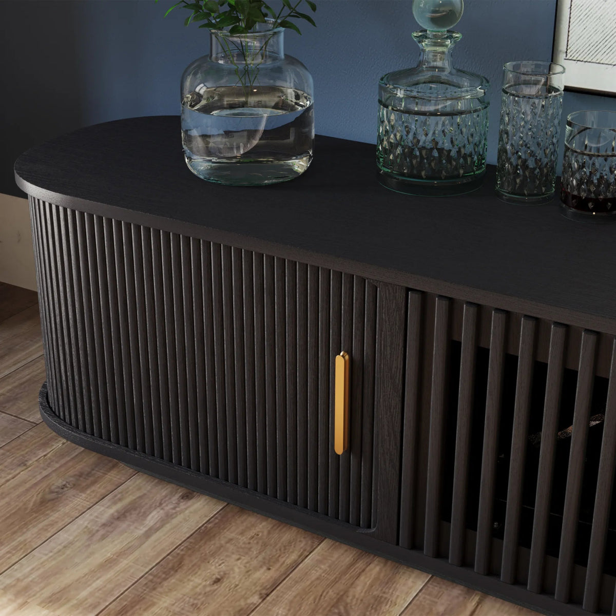 Solvra 180 cm Mid - Century Tambour Door TV Stand - Exclusivia