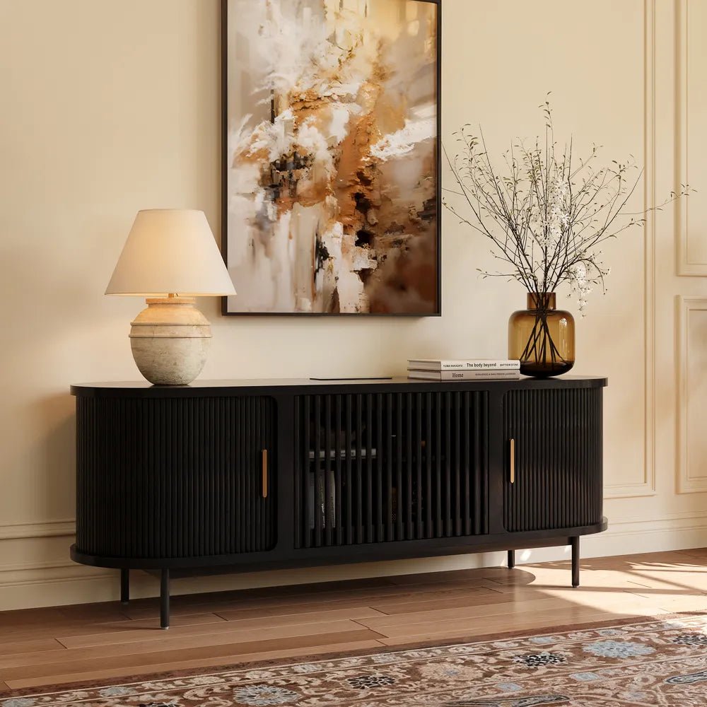 Solvra 180 cm Mid - Century Tambour Door TV Stand - Exclusivia
