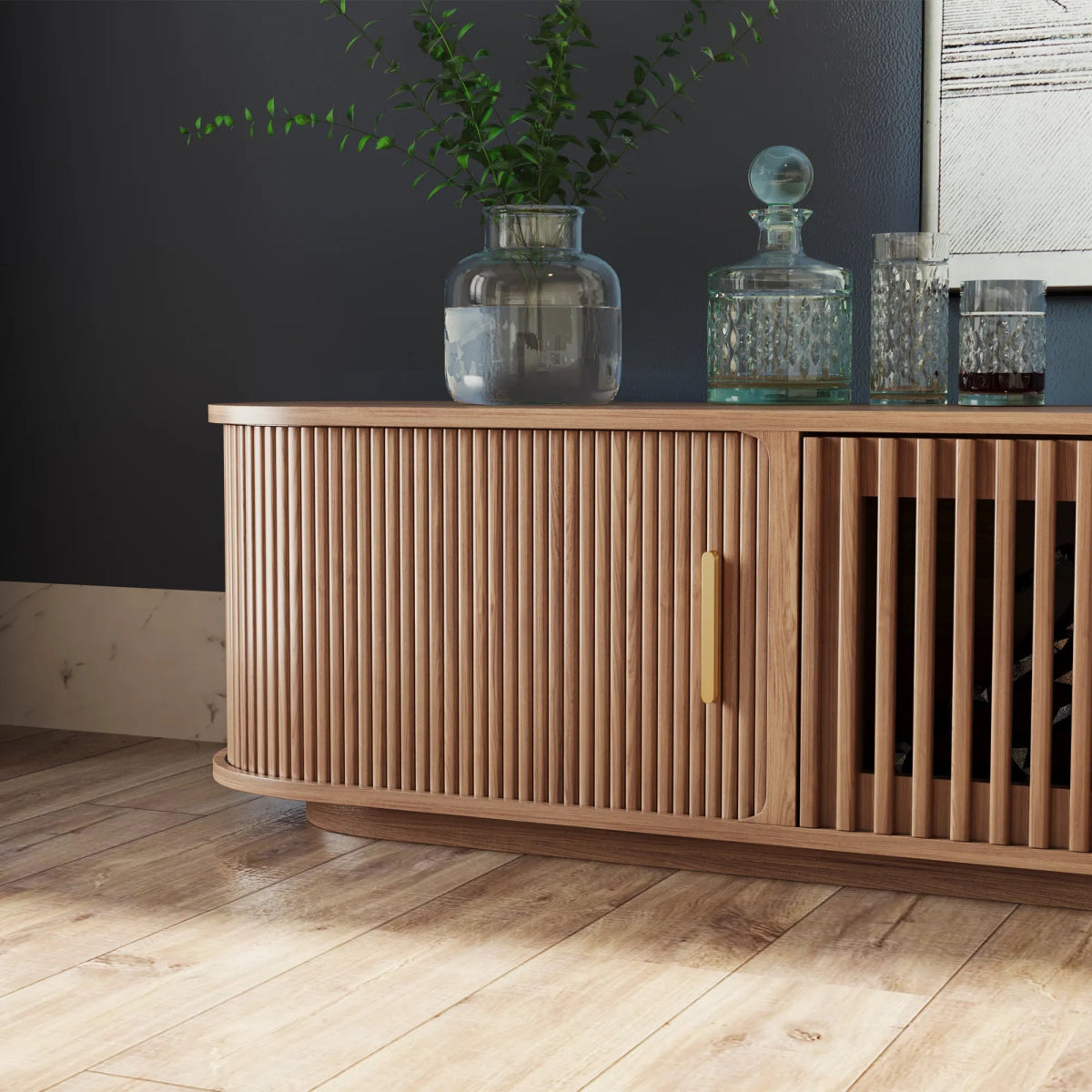 Solvra 180 cm Mid - Century Tambour Door TV Stand - Exclusivia