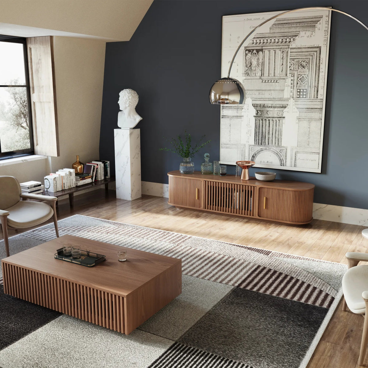 Solvra 180 cm Mid - Century Tambour Door TV Stand - Exclusivia