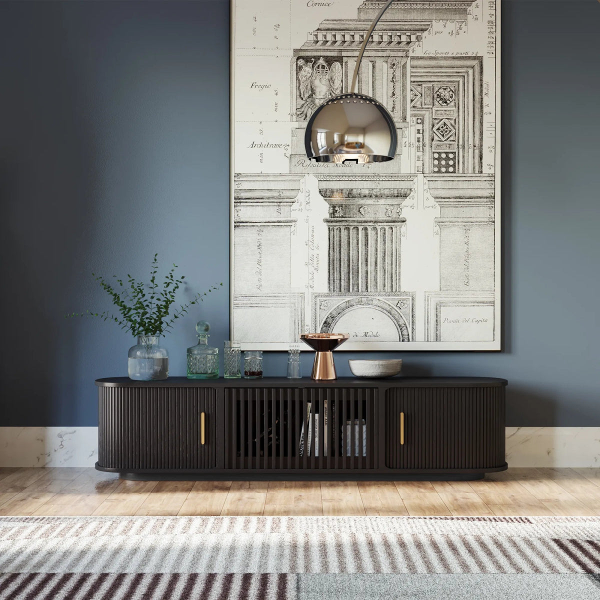 Solvra 180 cm Mid - Century Tambour Door TV Stand - Exclusivia