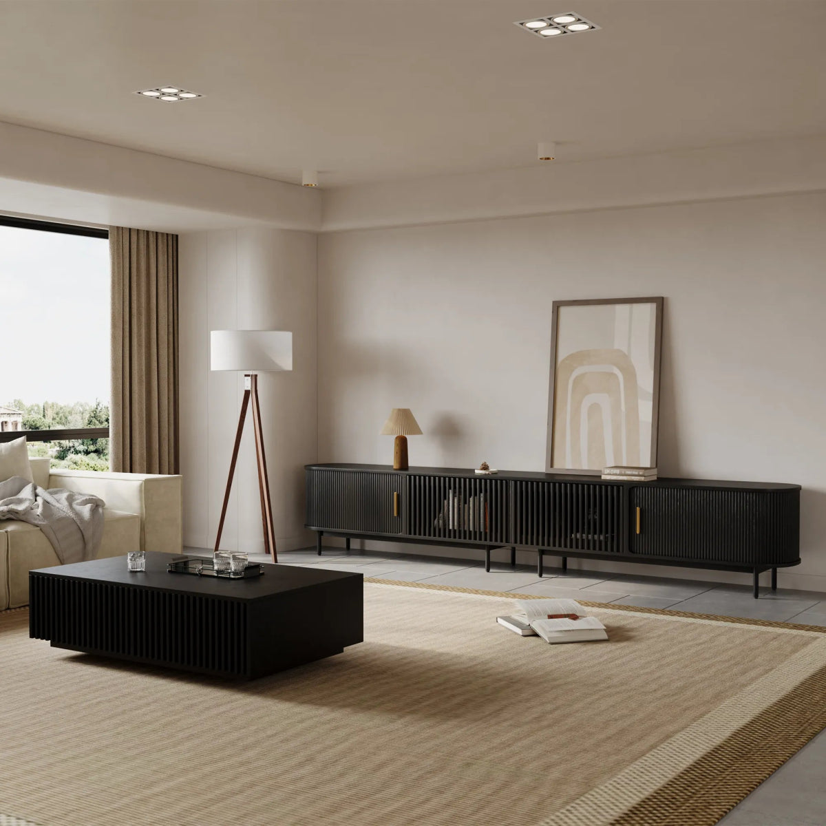 Solvra 180 cm Mid - Century Tambour Door TV Stand - Exclusivia