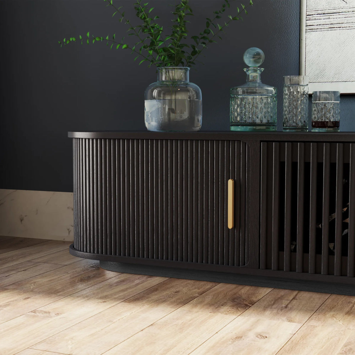 Solvra 180 cm Mid - Century Tambour Door TV Stand - Exclusivia