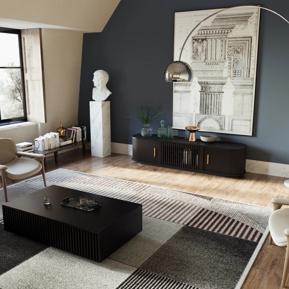 Solvra 180 cm Mid - Century Tambour Door TV Stand - Exclusivia