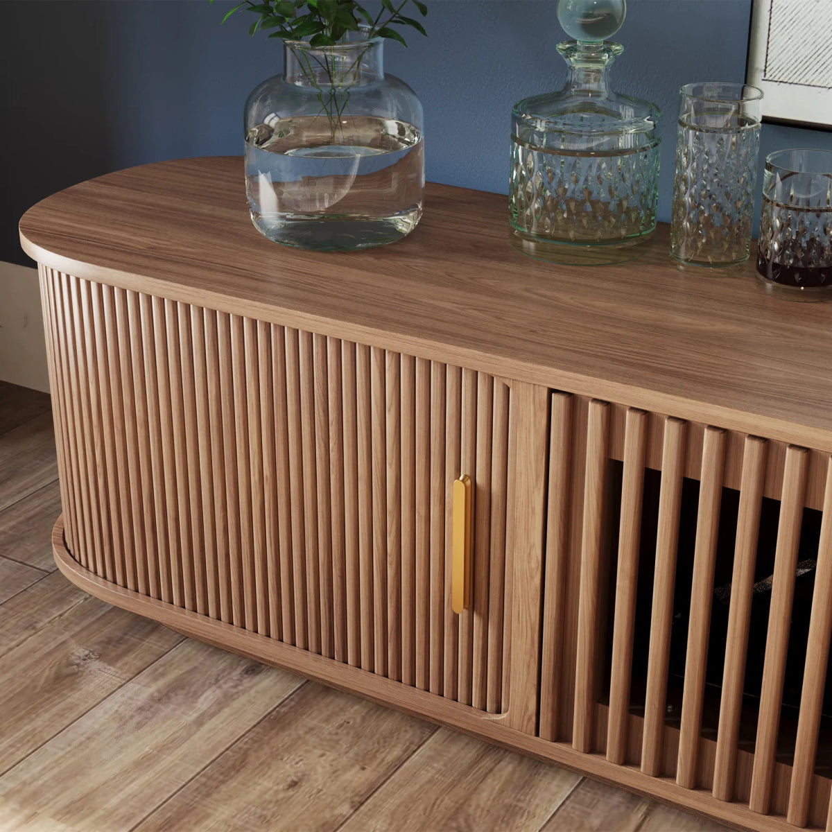 Solvra 180 cm Mid - Century Tambour Door TV Stand - Exclusivia