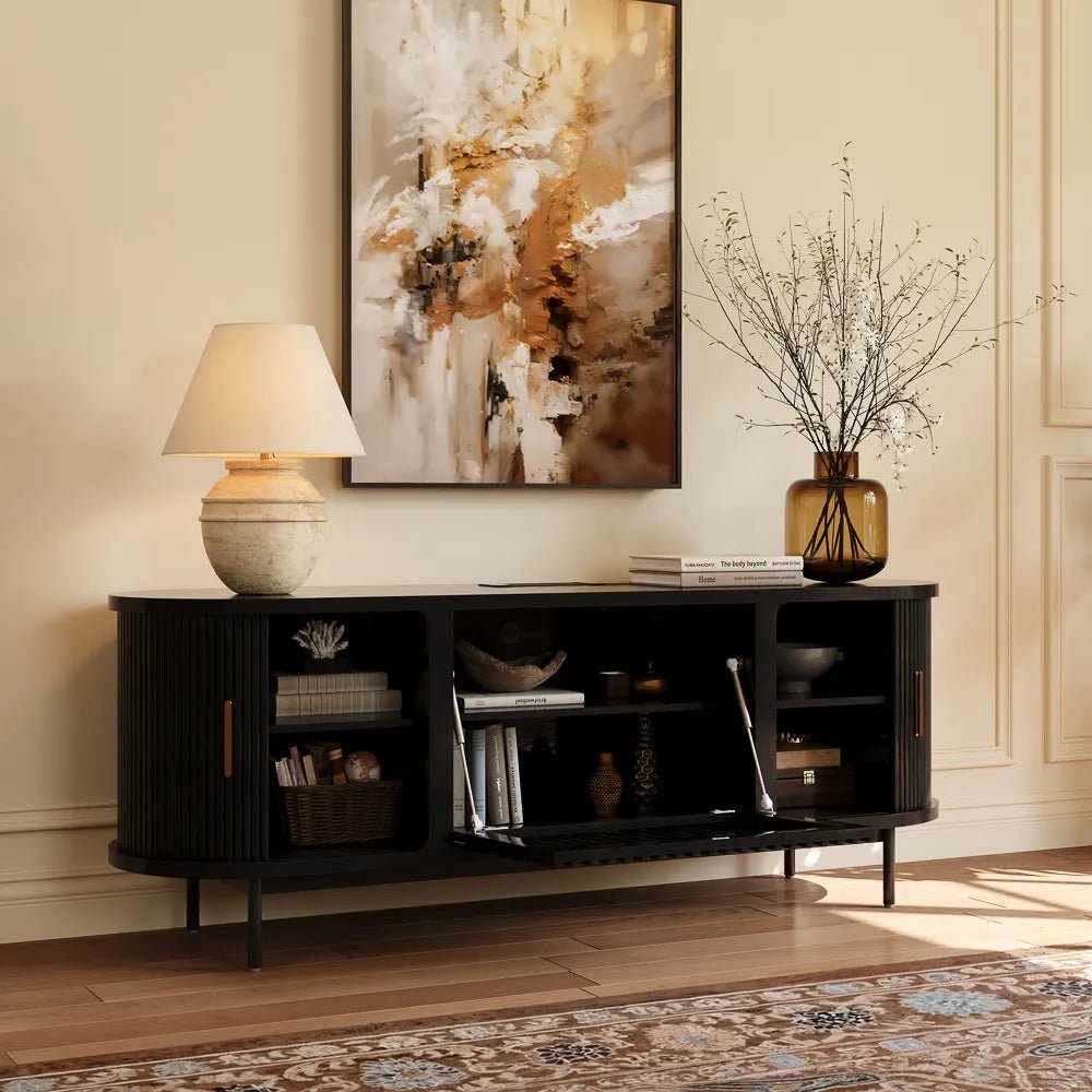 Solvra 180 cm Mid - Century Tambour Door TV Stand - Exclusivia