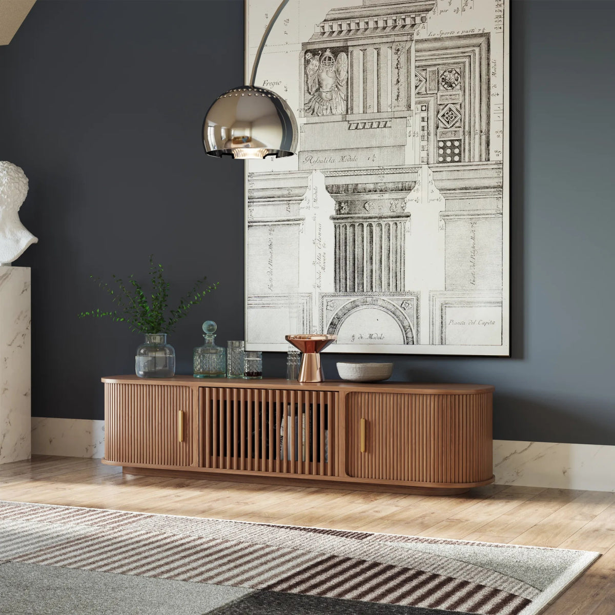 Solvra 180 cm Mid - Century Tambour Door TV Stand - Exclusivia