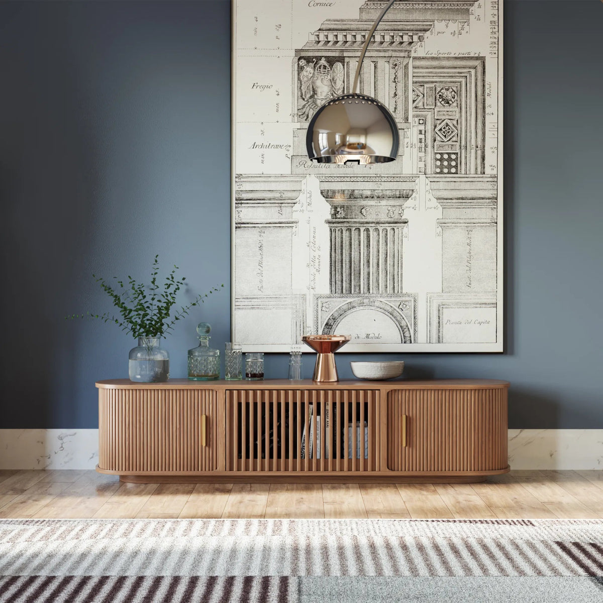 Solvra 180 cm Mid - Century Tambour Door TV Stand - Exclusivia