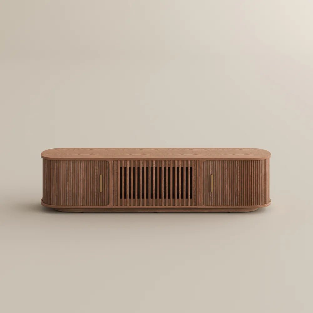 Solvra 180 cm Mid - Century Tambour Door TV Stand - Exclusivia