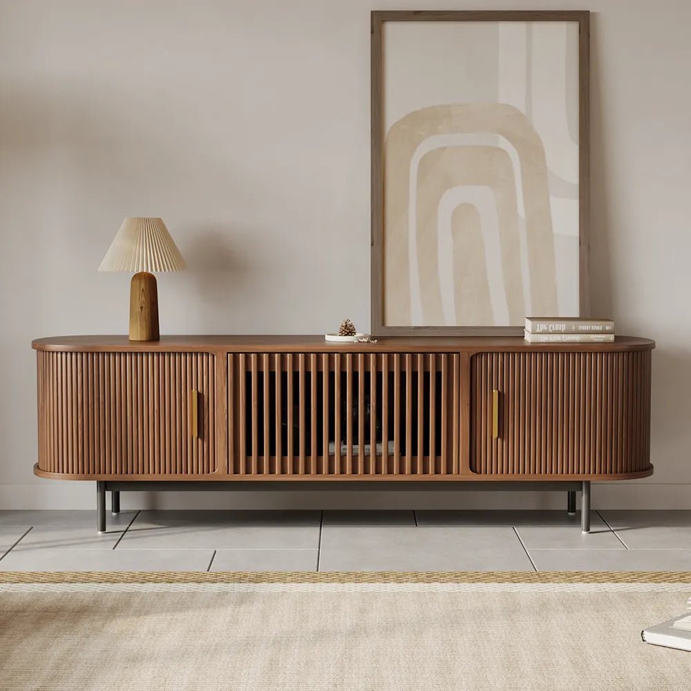 Solvra 180 cm Mid - Century Tambour Door TV Stand - Exclusivia