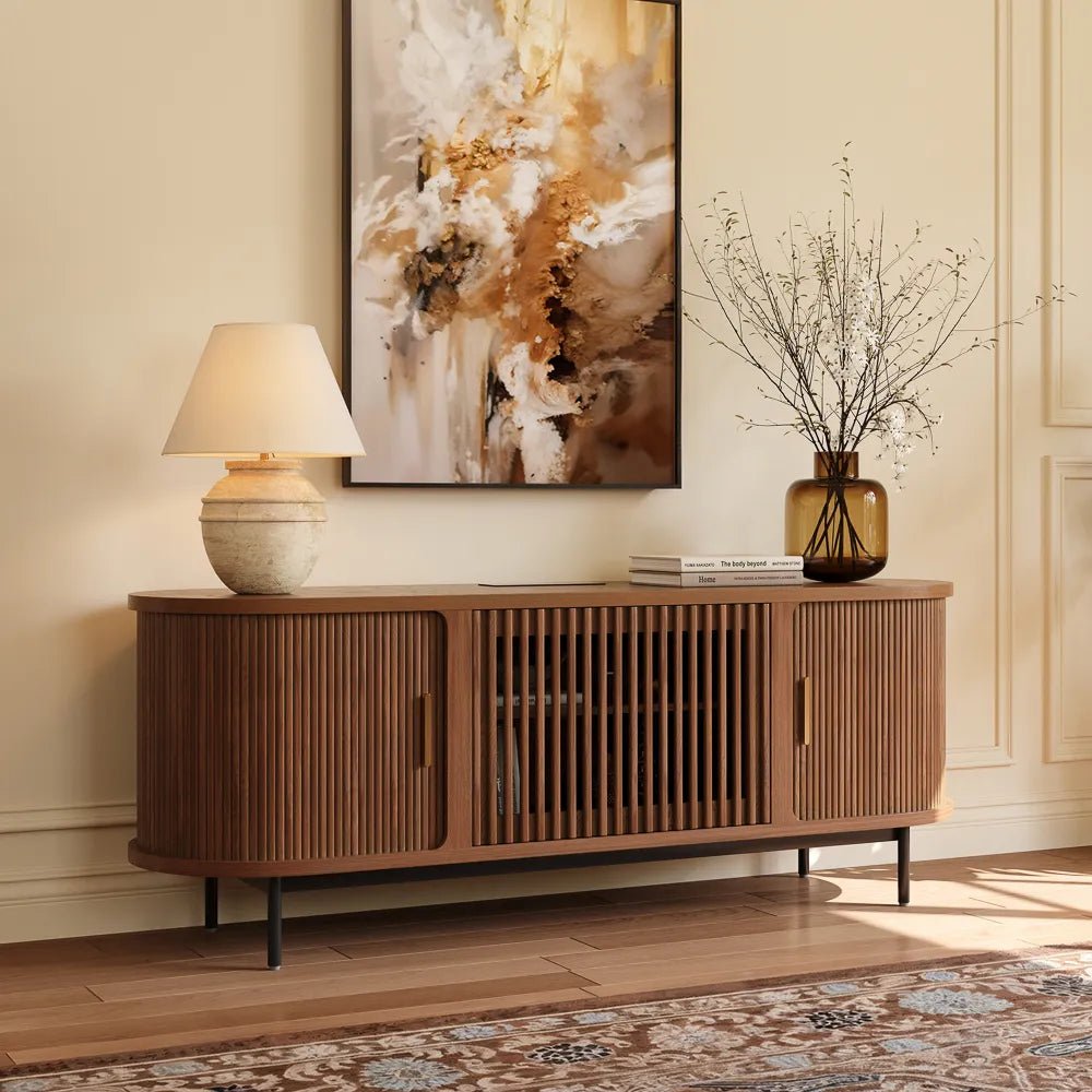 Solvra 180 cm Mid - Century Tambour Door TV Stand - Exclusivia