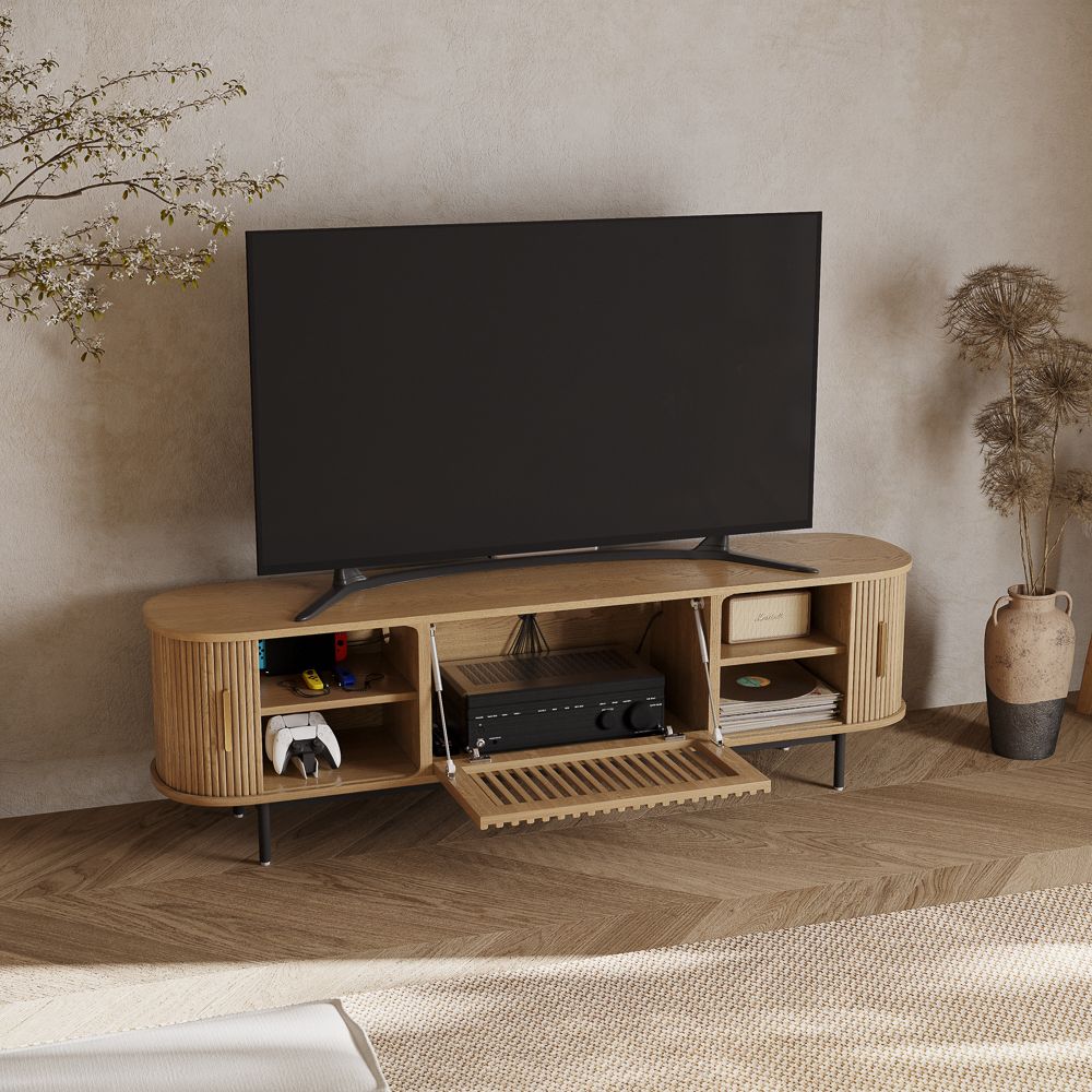Solvra Mid - Century Tambour Door TV Stand - Exclusivia