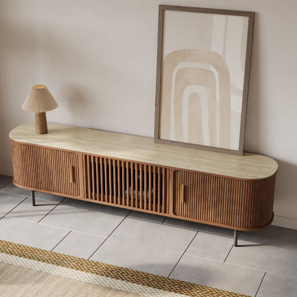 Solvra Mid - Century Tambour Door TV Stand - Exclusivia