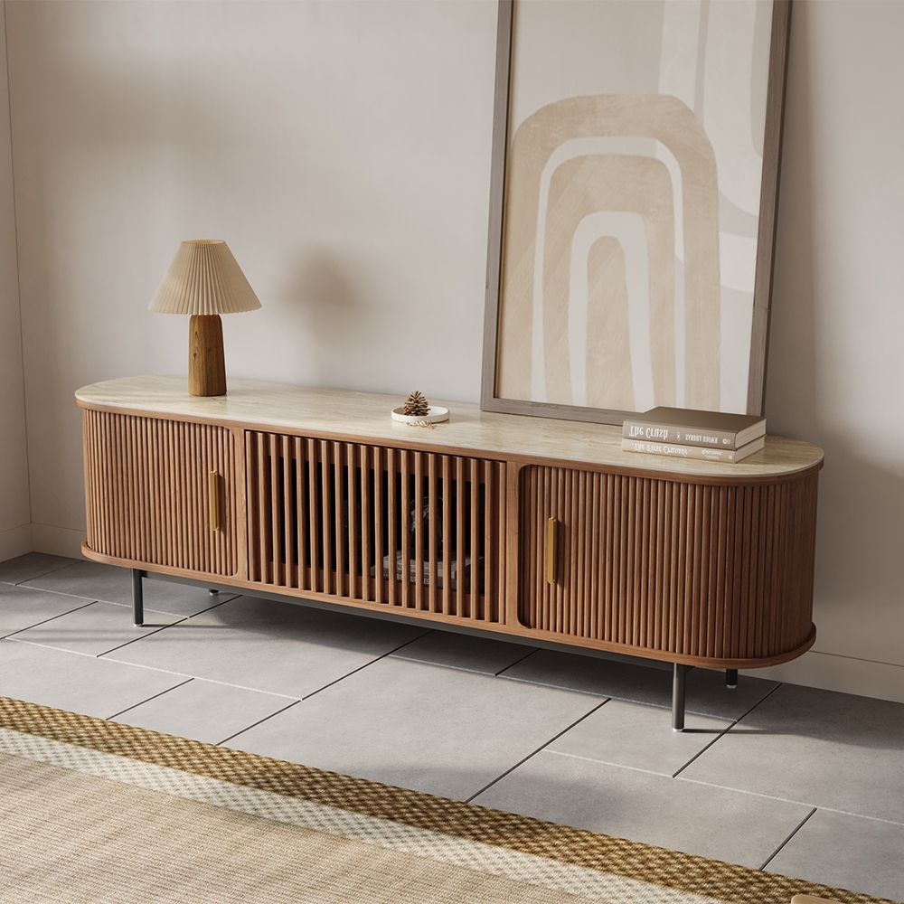 Solvra Mid - Century Tambour Door TV Stand - Exclusivia
