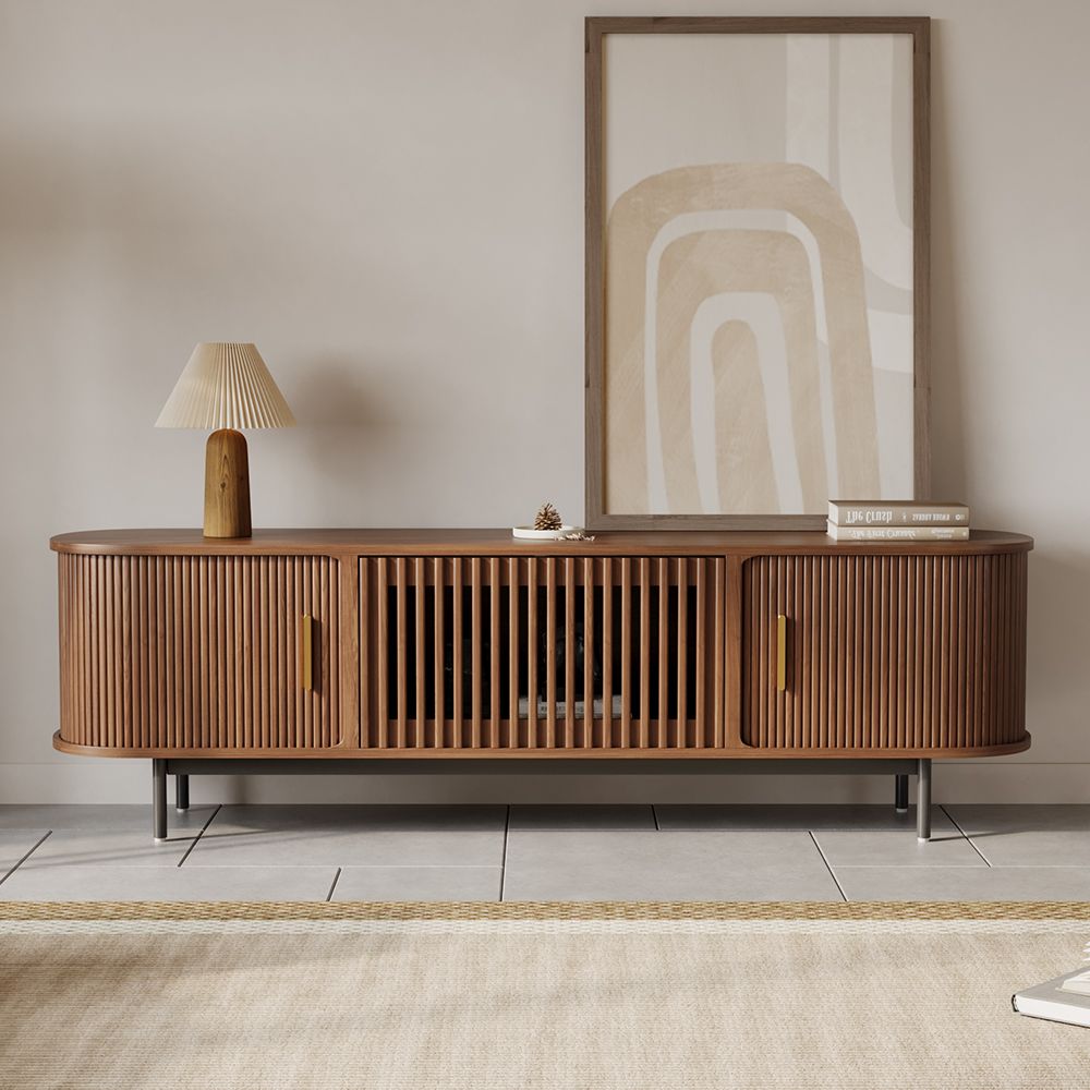 Solvra Mid - Century Tambour Door TV Stand - Exclusivia