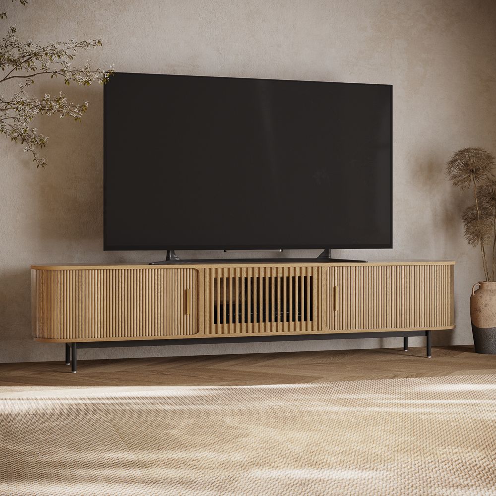 Solvra Mid - Century Tambour Door TV Stand - Exclusivia