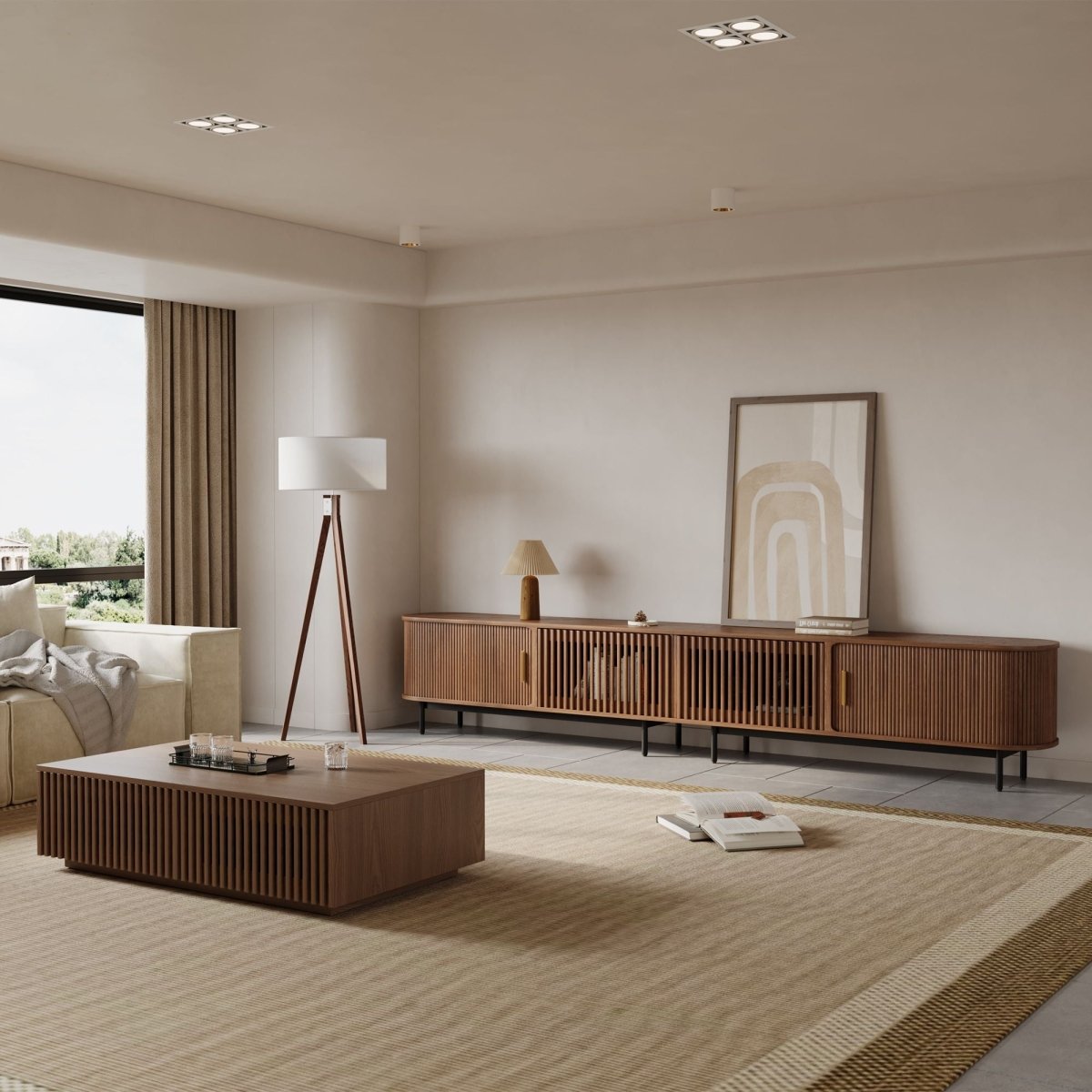 Solvra Mid - Century Tambour Door TV Stand - Exclusivia