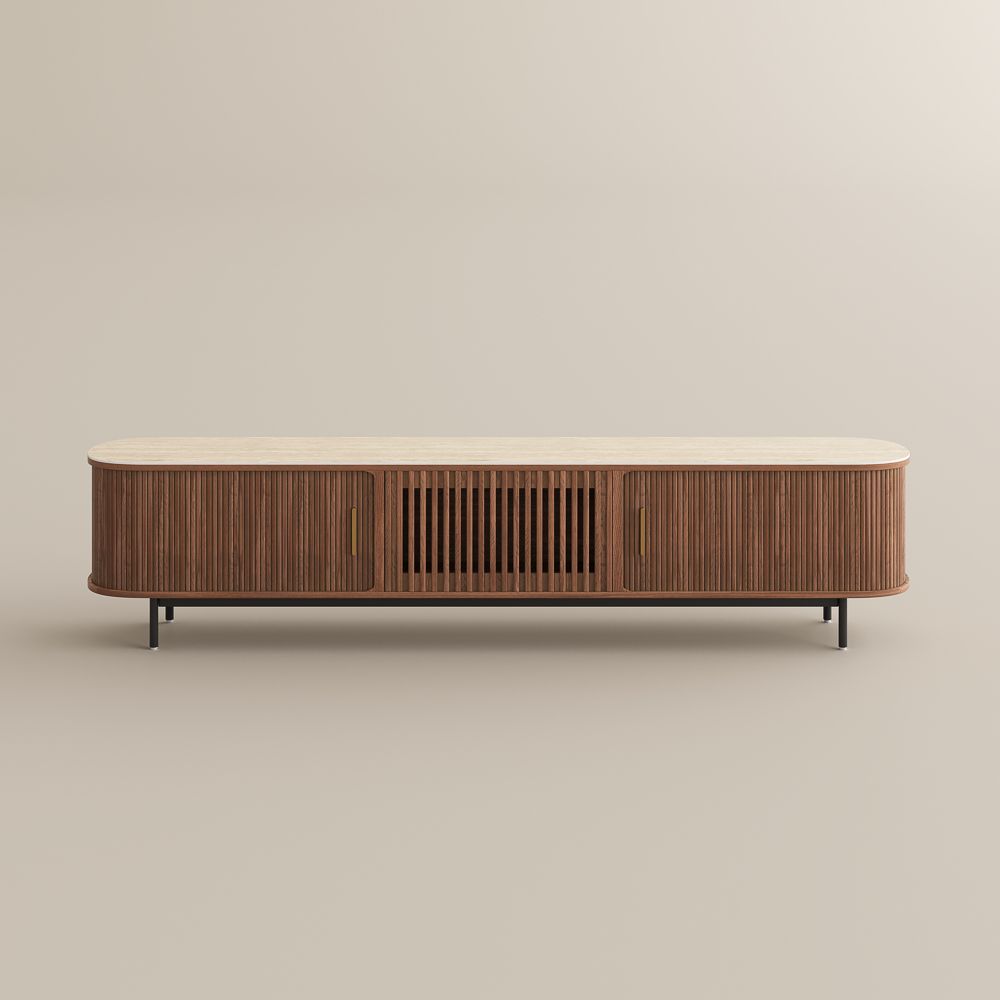 Solvra Mid - Century Tambour Door TV Stand - Exclusivia