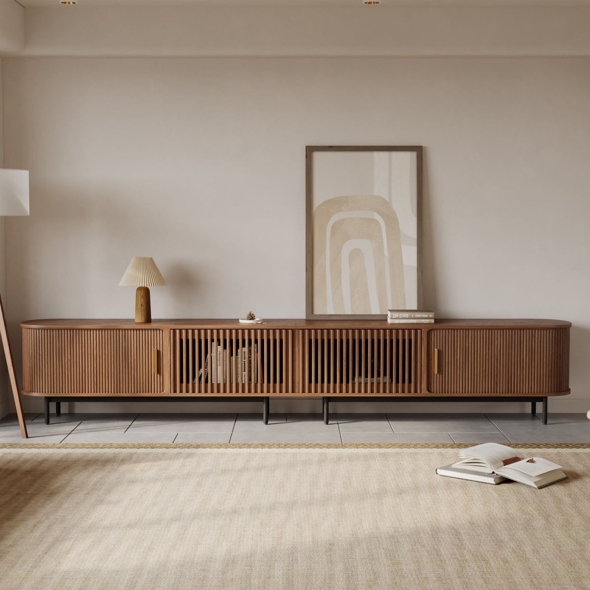 Solvra Mid - Century Tambour Door TV Stand - Exclusivia
