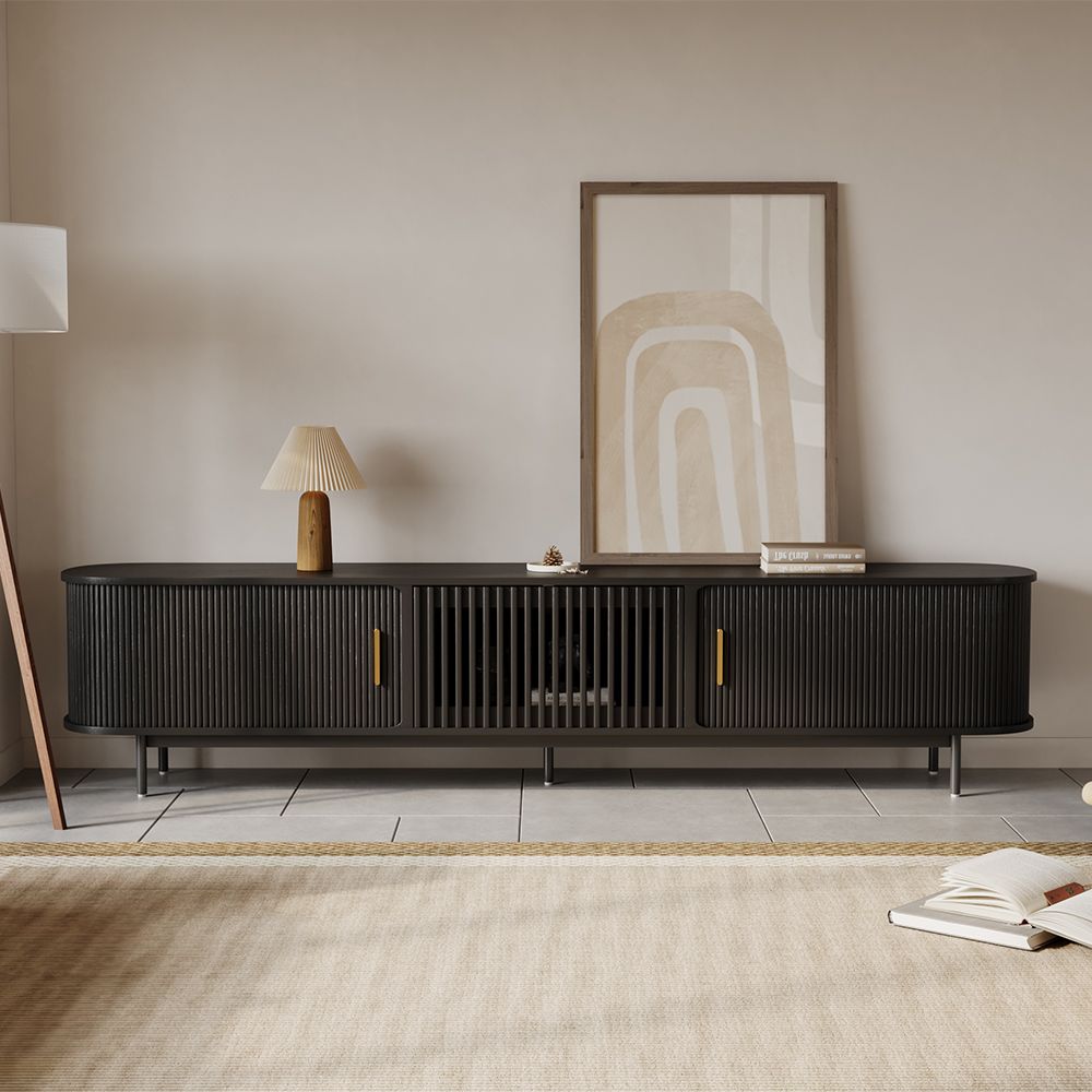 Solvra Mid - Century Tambour Door TV Stand - Exclusivia