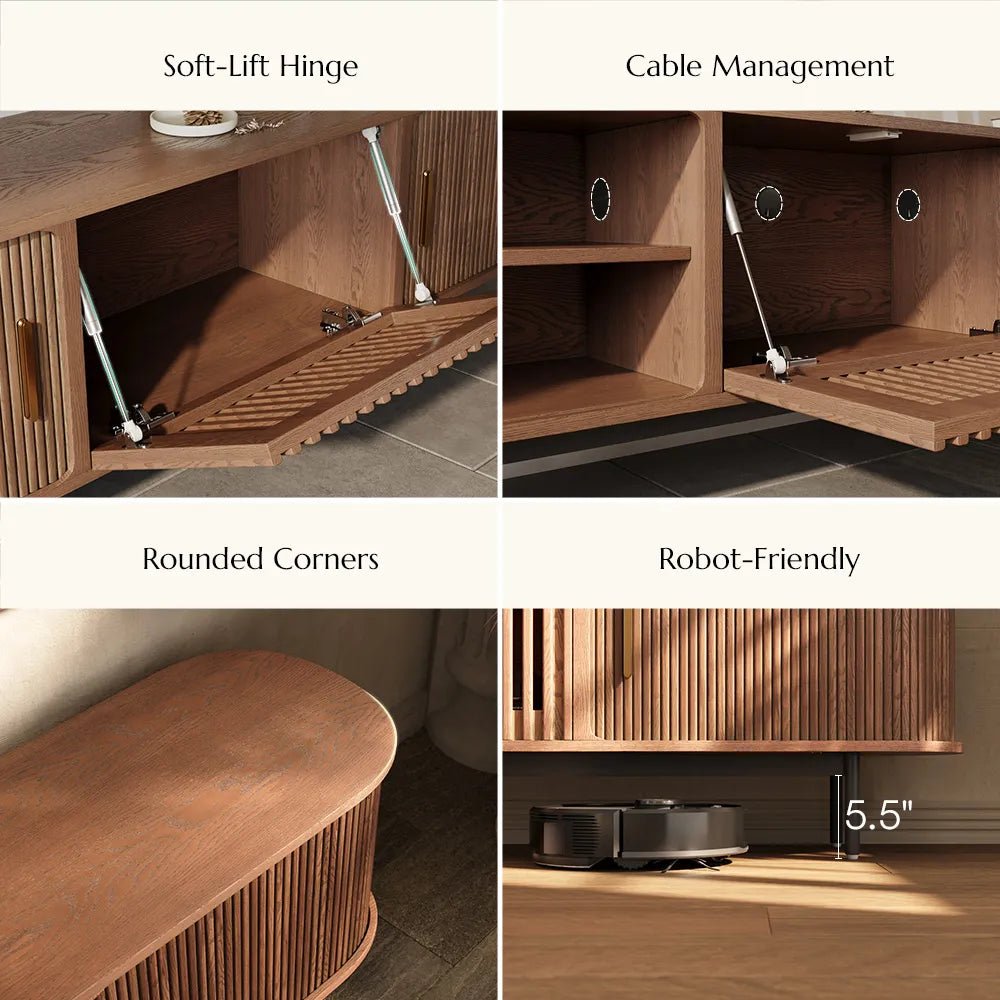 Solvra Mid - Century Tambour Door TV Stand - Exclusivia