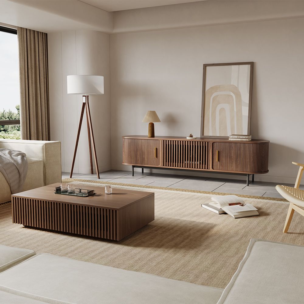 Solvra Mid - Century Tambour Door TV Stand - Exclusivia