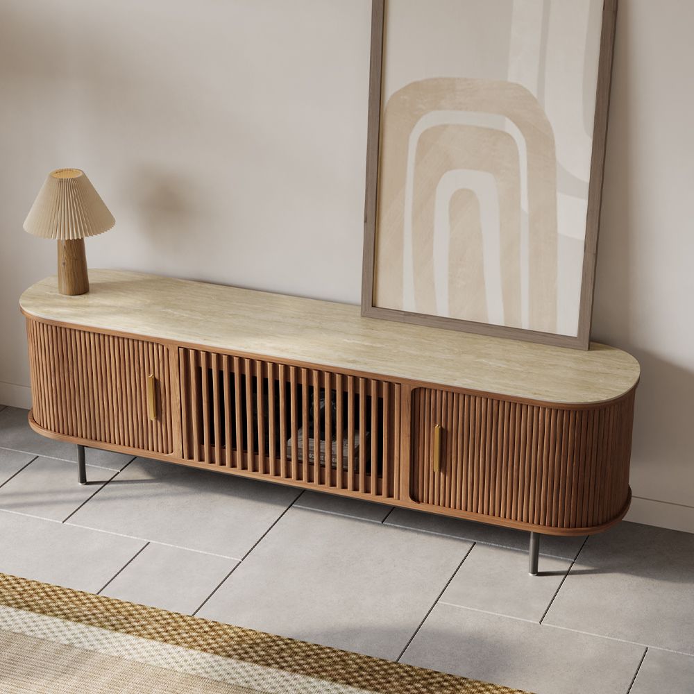 Solvra Mid - Century Tambour Door TV Stand - Exclusivia