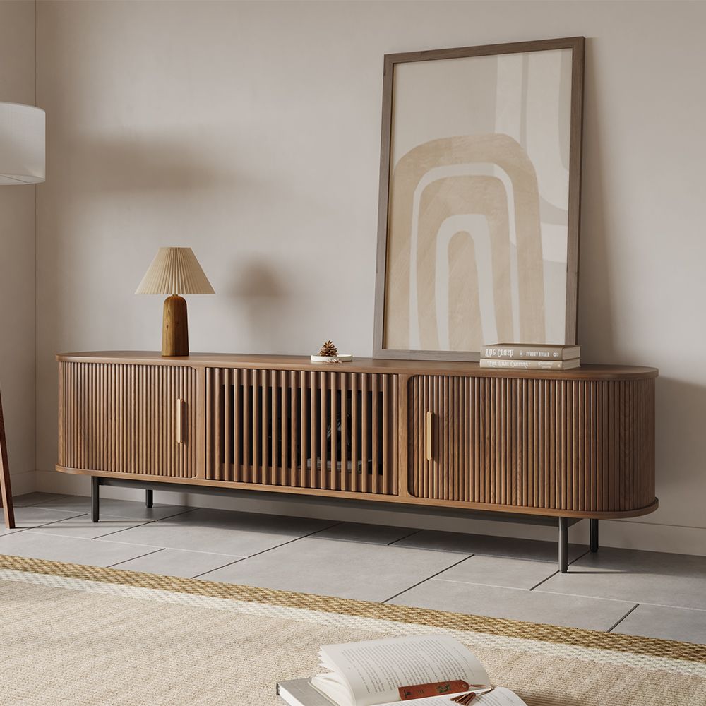 Solvra Mid - Century Tambour Door TV Stand - Exclusivia