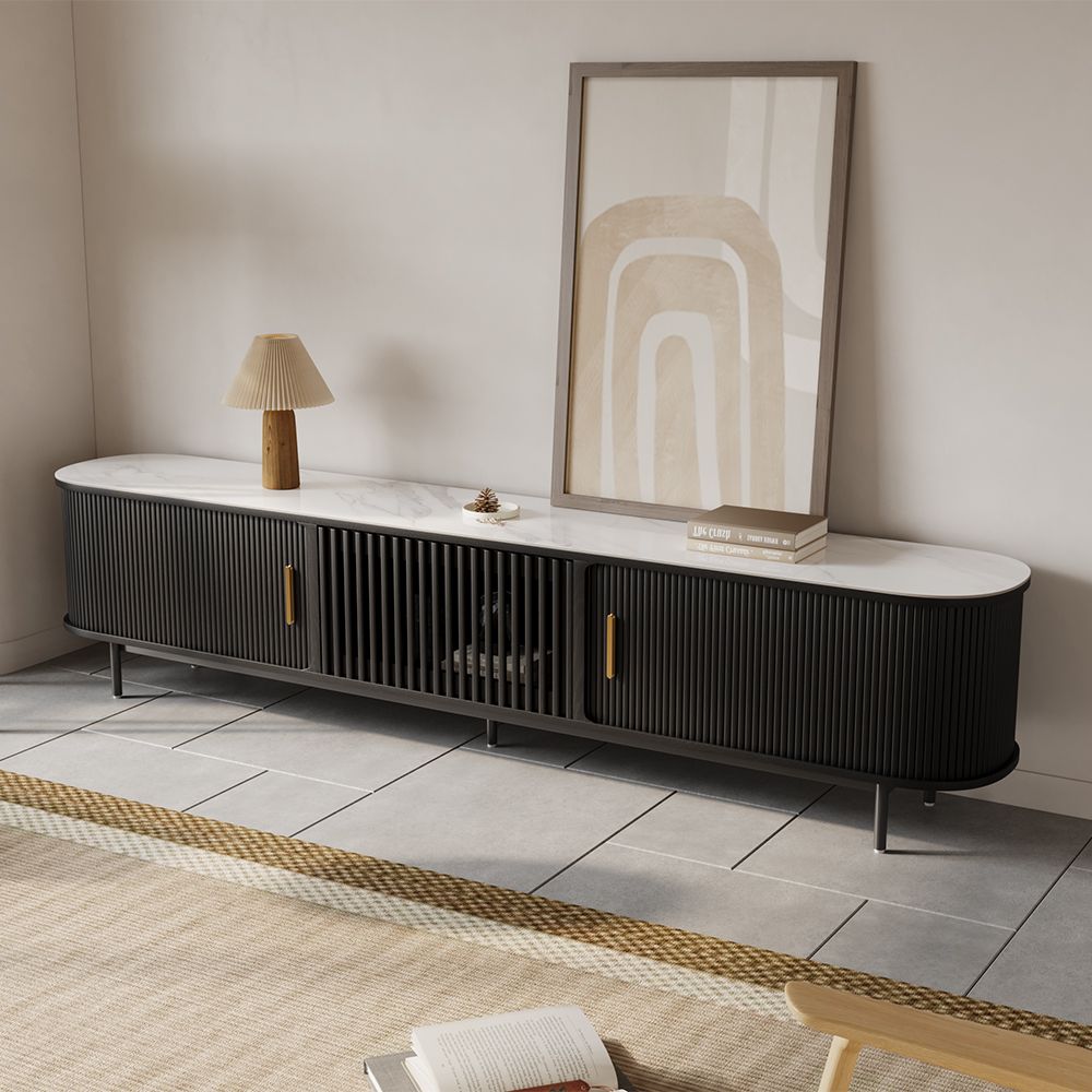 Solvra Mid - Century Tambour Door TV Stand - Exclusivia