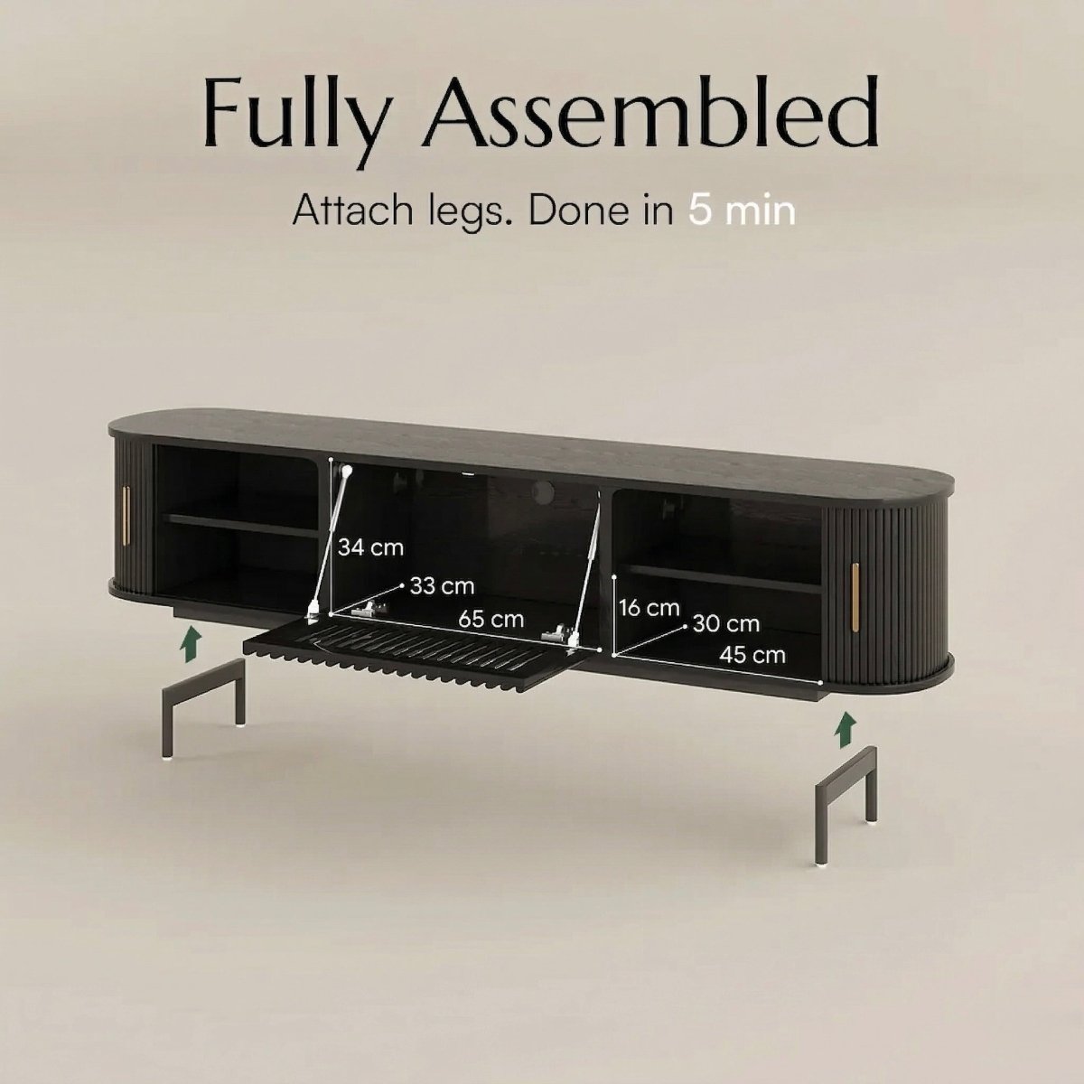 Solvra Mid - Century Tambour Door TV Stand - Exclusivia