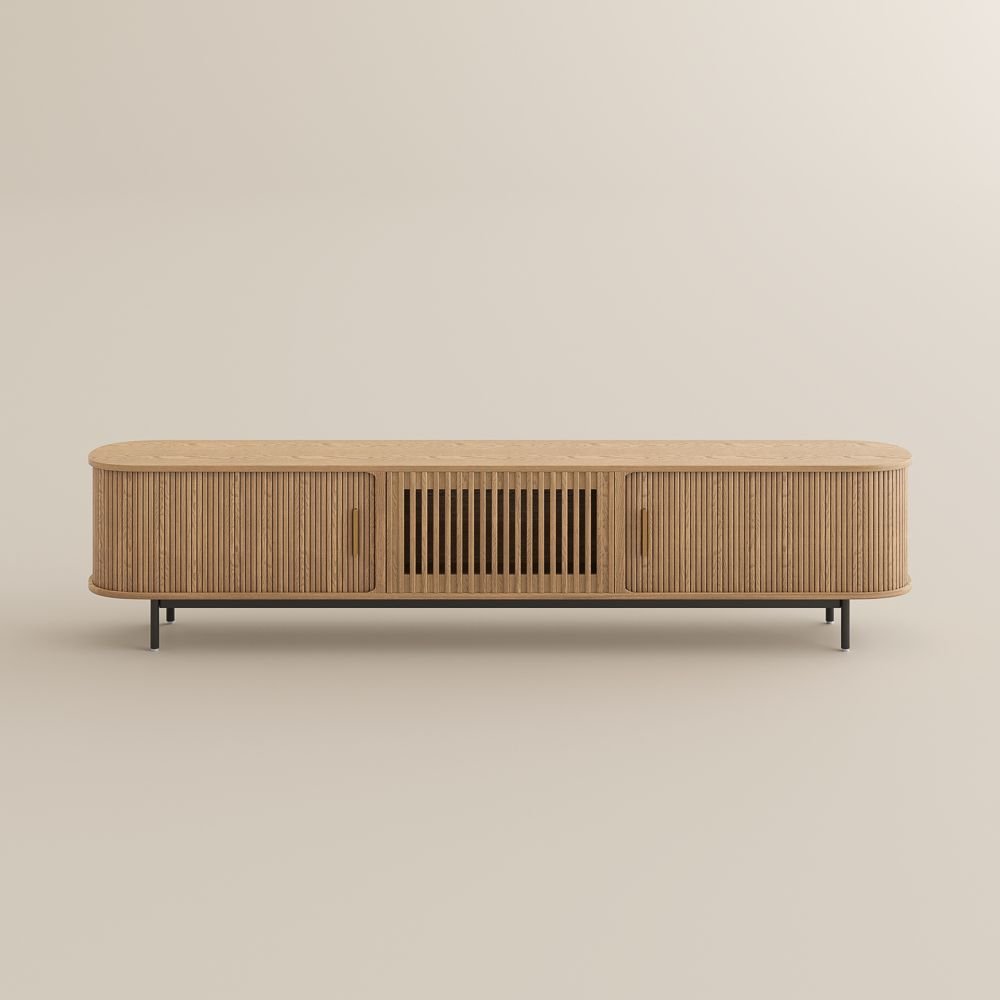 Solvra Mid - Century Tambour Door TV Stand - Exclusivia